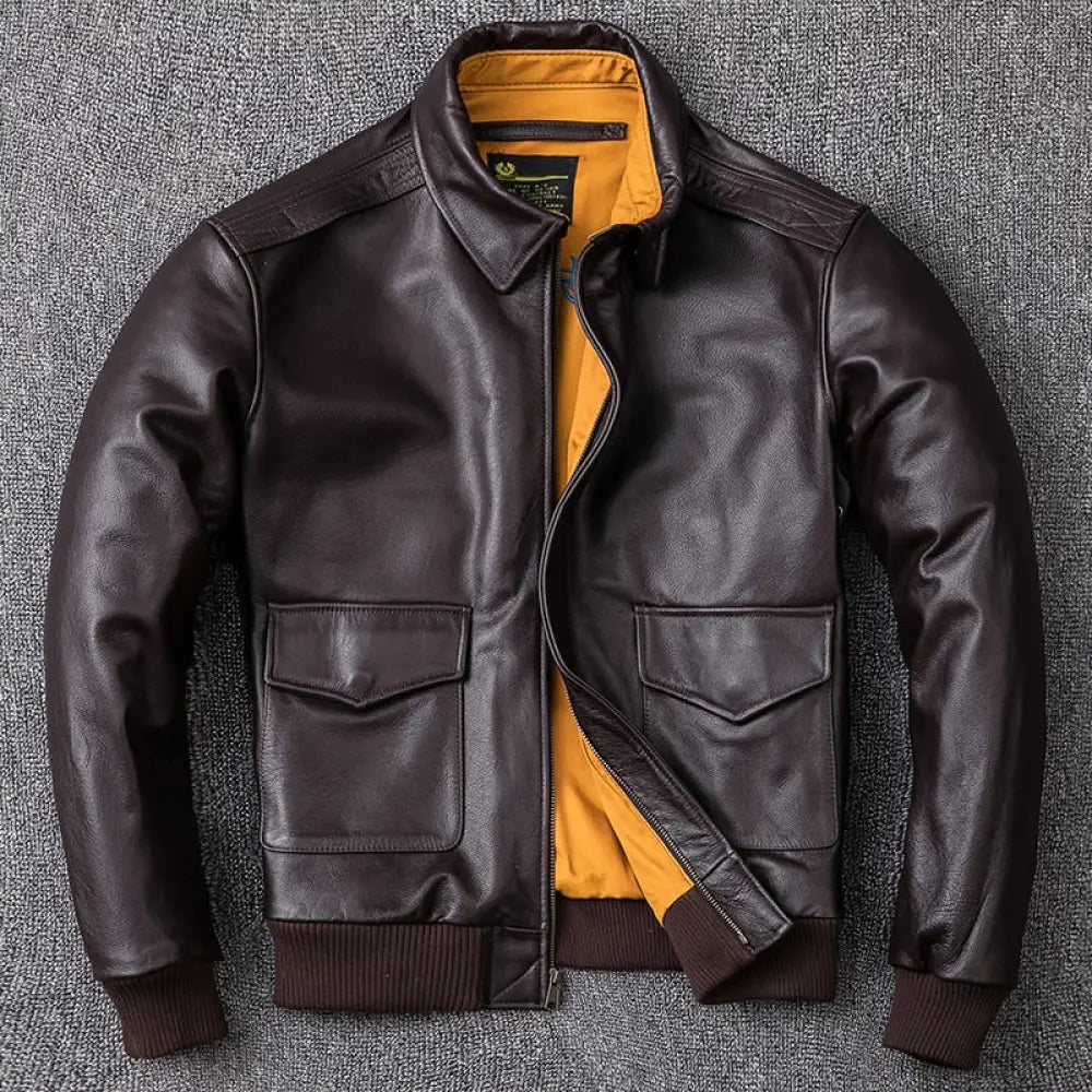Mens Military Genuine Natural Cowhide Leather Jacket