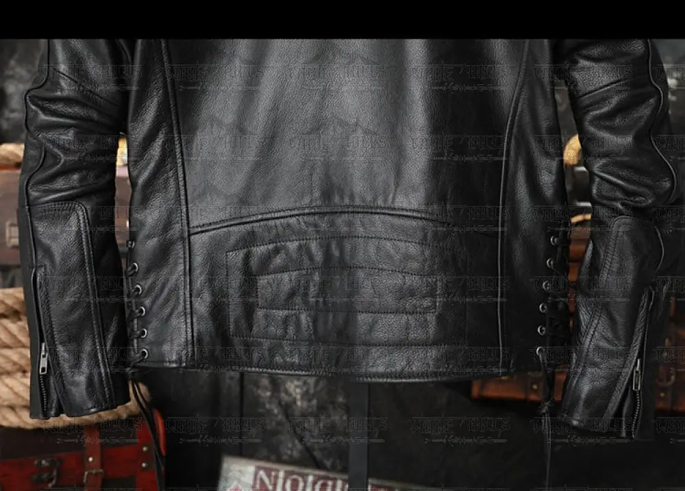 Mystical Protective Gear Cowhide Oblique Zipper Motorcycle Jacket Leather