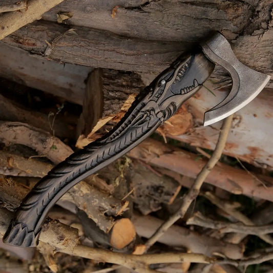 Premium Engraved Custom Hand Forged Carbon Steel Axe With Ash Wood Shaft - Viking Axe