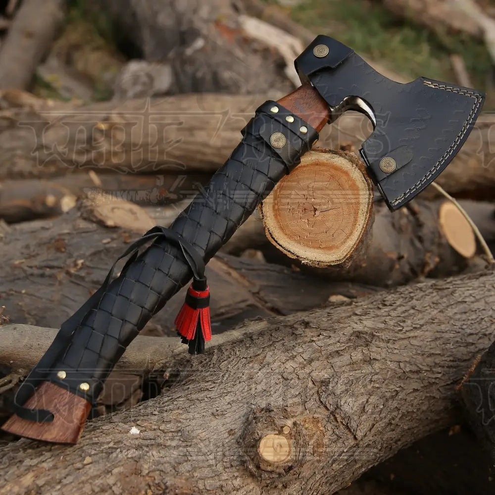 Premium Viking Axe Hand Forged Camping With Dark Wood Shaft & Carbon Steel Axe