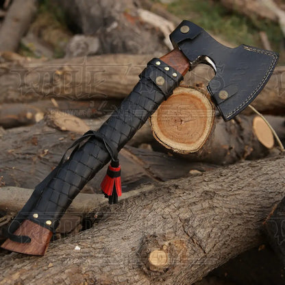 Premium Viking Axe Hand Forged Camping With Dark Wood Shaft & Carbon Steel Axe