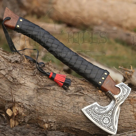 Premium Viking Axe Hand Forged Camping With Dark Wood Shaft & Carbon Steel Axe