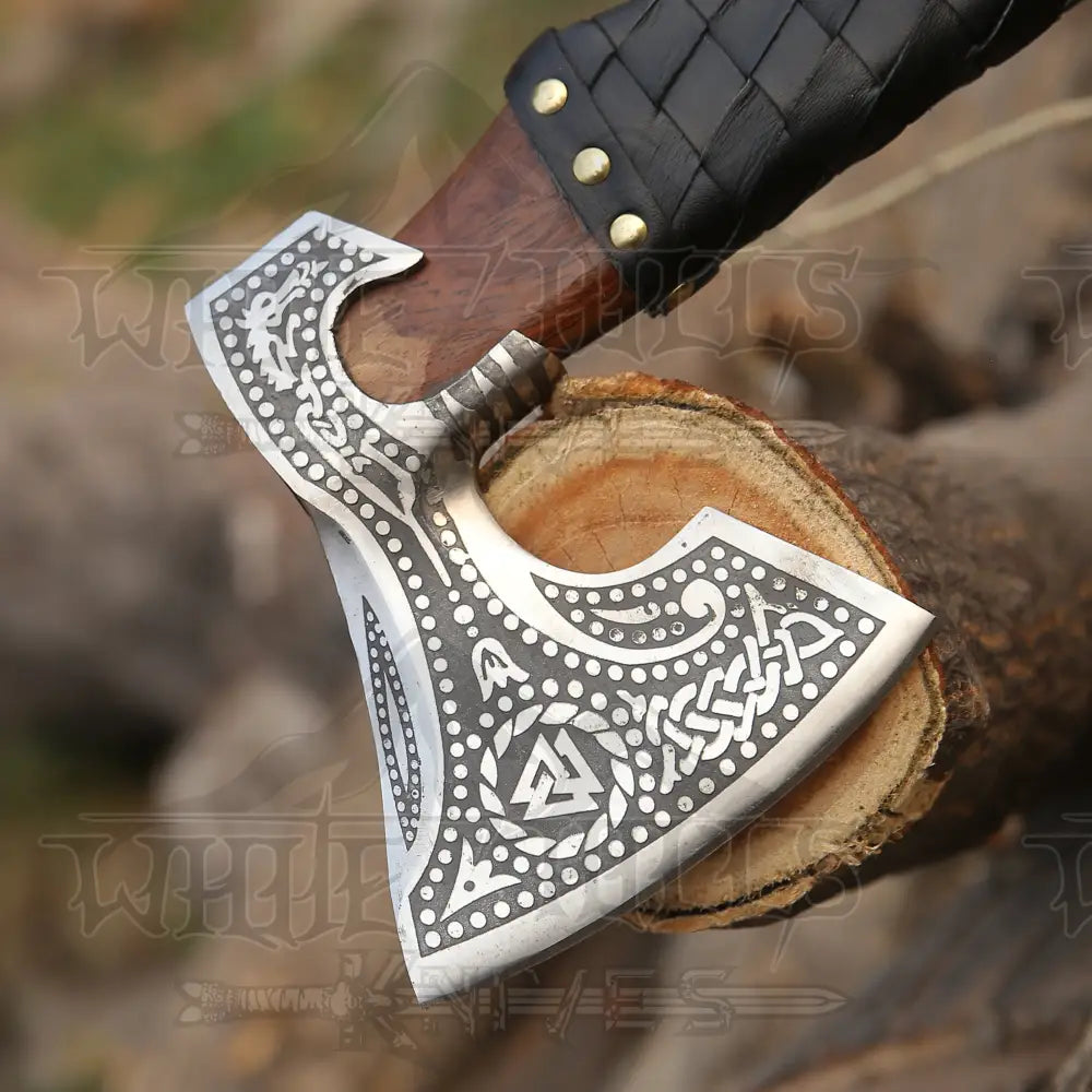Premium Viking Axe Hand Forged Camping With Dark Wood Shaft & Carbon Steel Axe