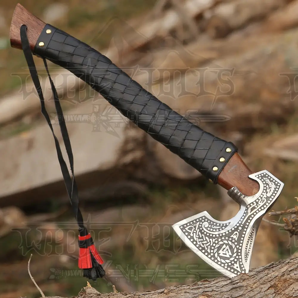 Premium Viking Axe Hand Forged Camping With Dark Wood Shaft & Carbon Steel Axe