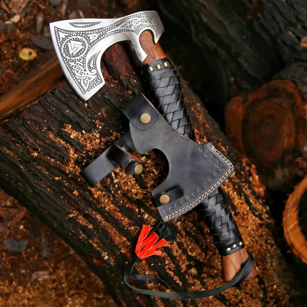viking axe with leather sheath