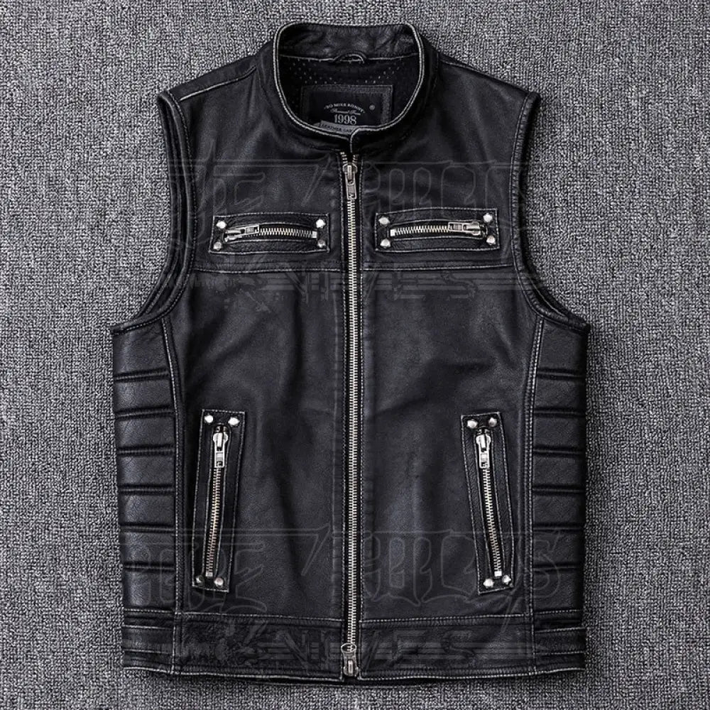 Rivet Genuine Cowhide Leather Vest Mens Motorcycle Biker Vests