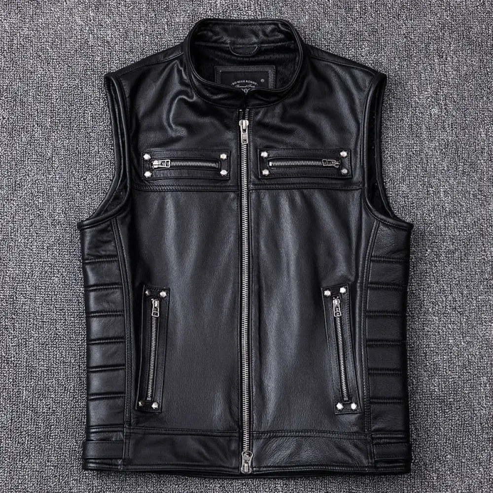 Rivet Genuine Cowhide Leather Vest Mens Motorcycle Biker Vests