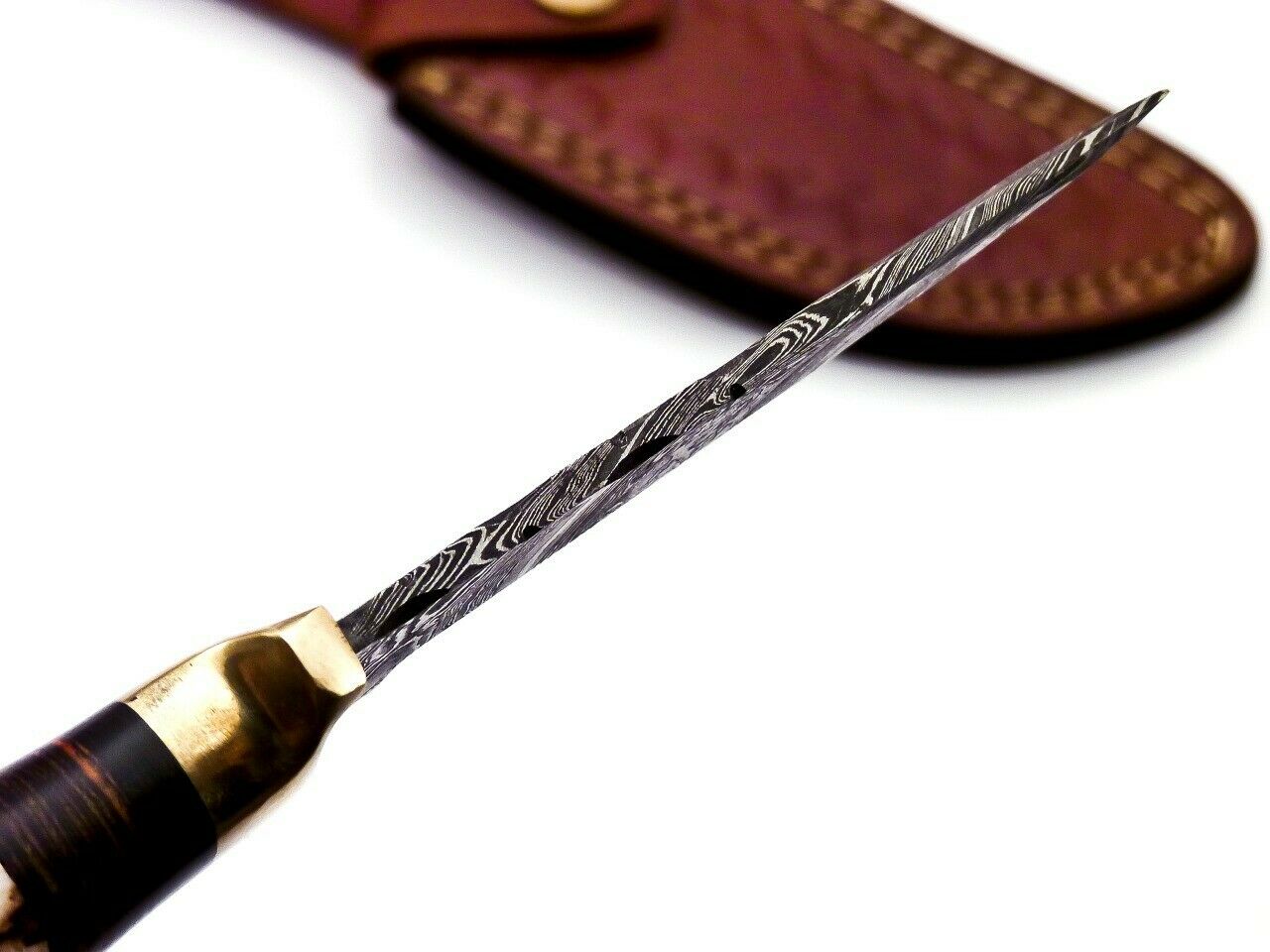 Custom Hand Forged Damascus Steel Hunting Brass Guard Knife& Stag Handle Wh 57 Knife