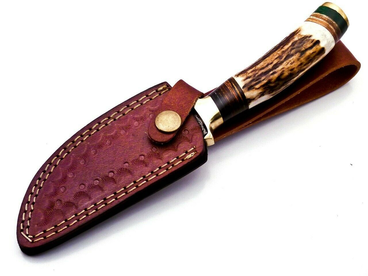 Custom Hand Forged Damascus Steel Hunting Brass Guard Knife& Stag Handle Wh 57 Knife