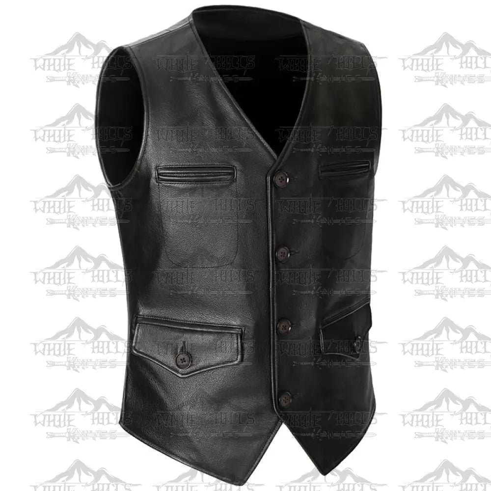 Slim Fit Mens Cowhide Vest Male Waistcoat Casual Business Genuine Leather Sleeveless Jacket