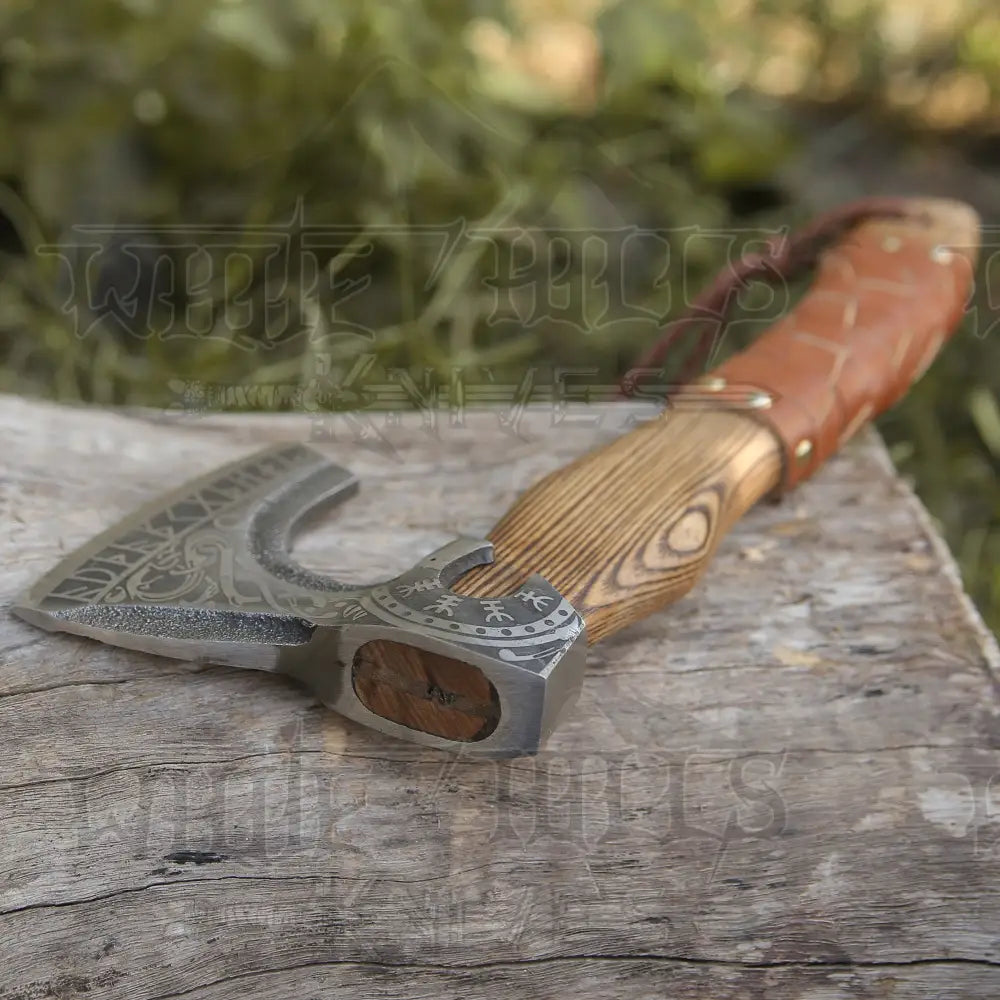 Small Forged Carbon Steel Medieval Wood Axe With Ash Shaft - Viking X800-14 Axe