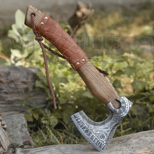 Small Forged Carbon Steel Medieval Wood Axe With Ash Shaft - Viking X800-14 Axe