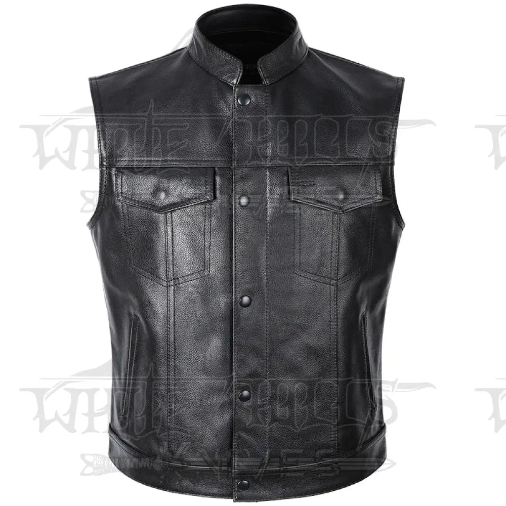 Sons Of Anarchy Classical Motorcycle Cowhide Leather Vest Regular Black / S