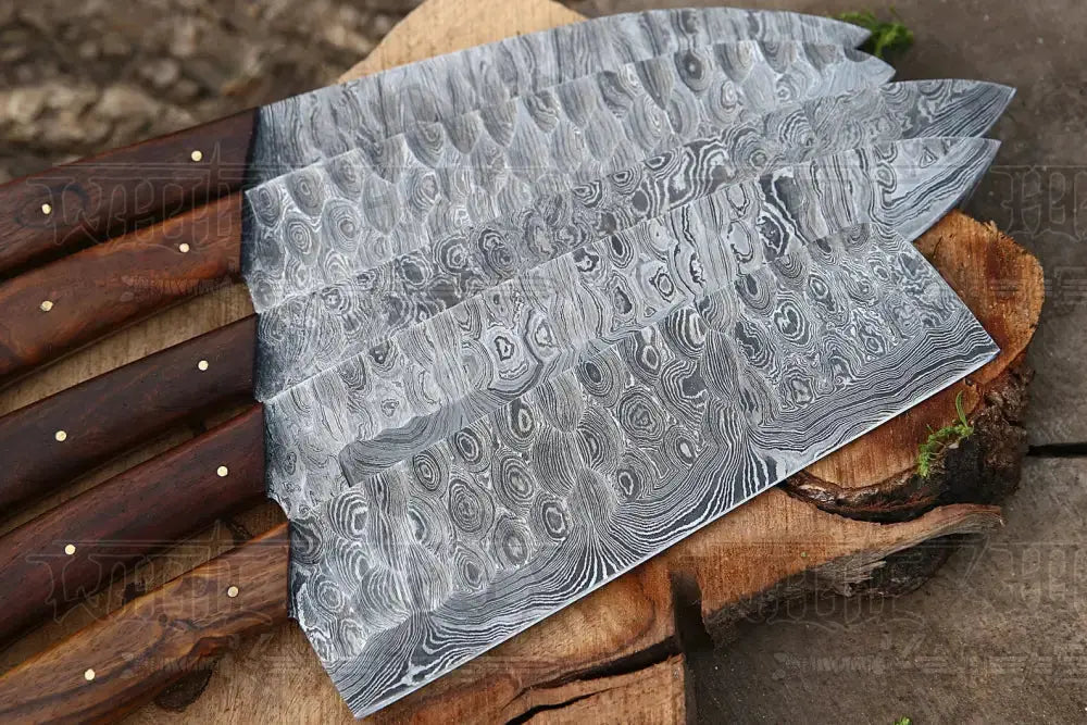 The Black Rose | Damascus 5 Piece Chef Knife Set & Leather Roll Kitchen Knives