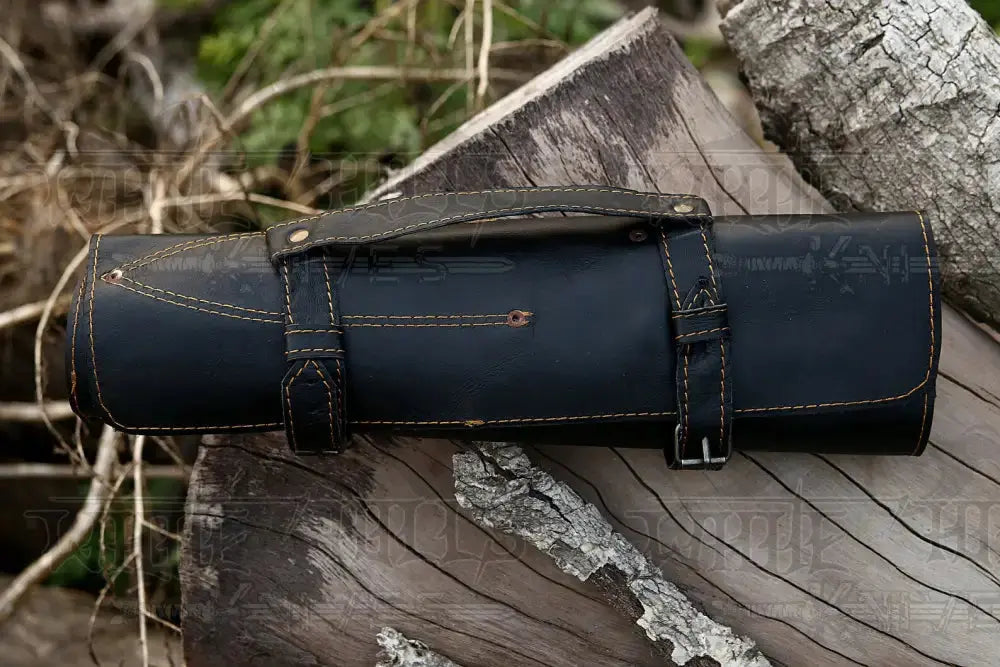 The Black Rose | Damascus 5 Piece Chef Knife Set & Leather Roll Kitchen Knives