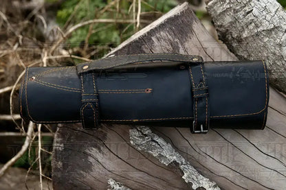 The Black Rose | Damascus 5 Piece Chef Knife Set & Leather Roll Kitchen Knives
