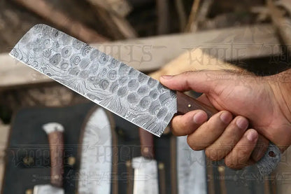 The Black Rose | Damascus 5 Piece Chef Knife Set & Leather Roll Kitchen Knives