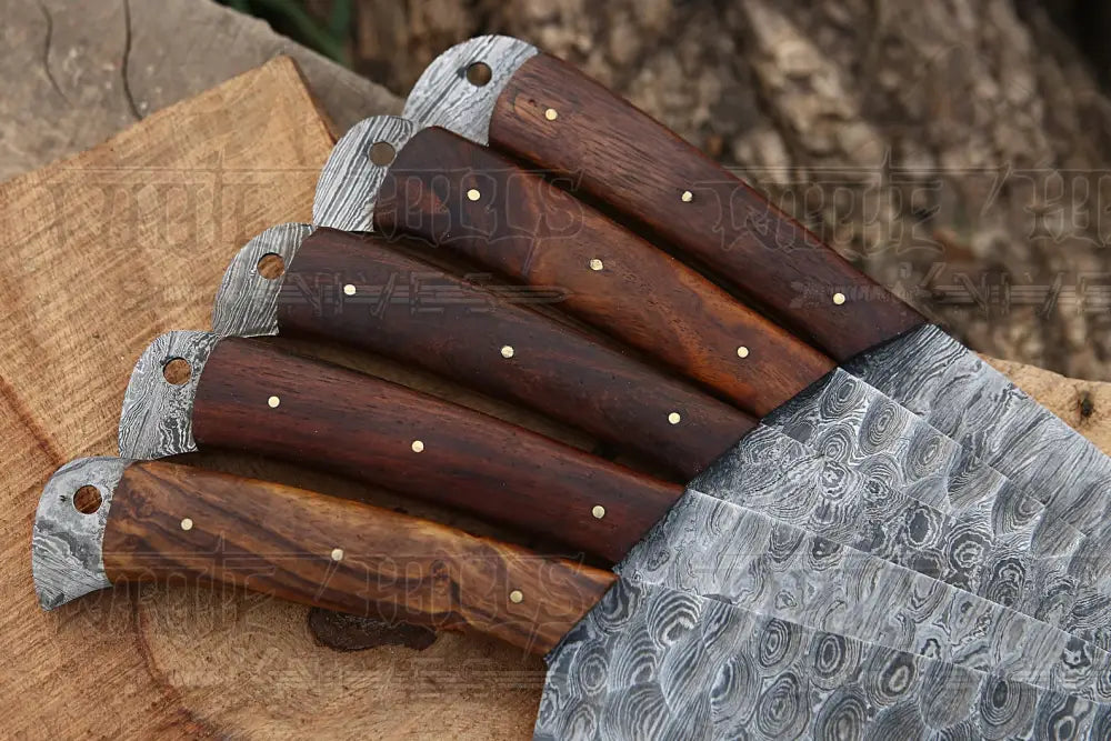 The Black Rose | Damascus 5 Piece Chef Knife Set & Leather Roll Kitchen Knives