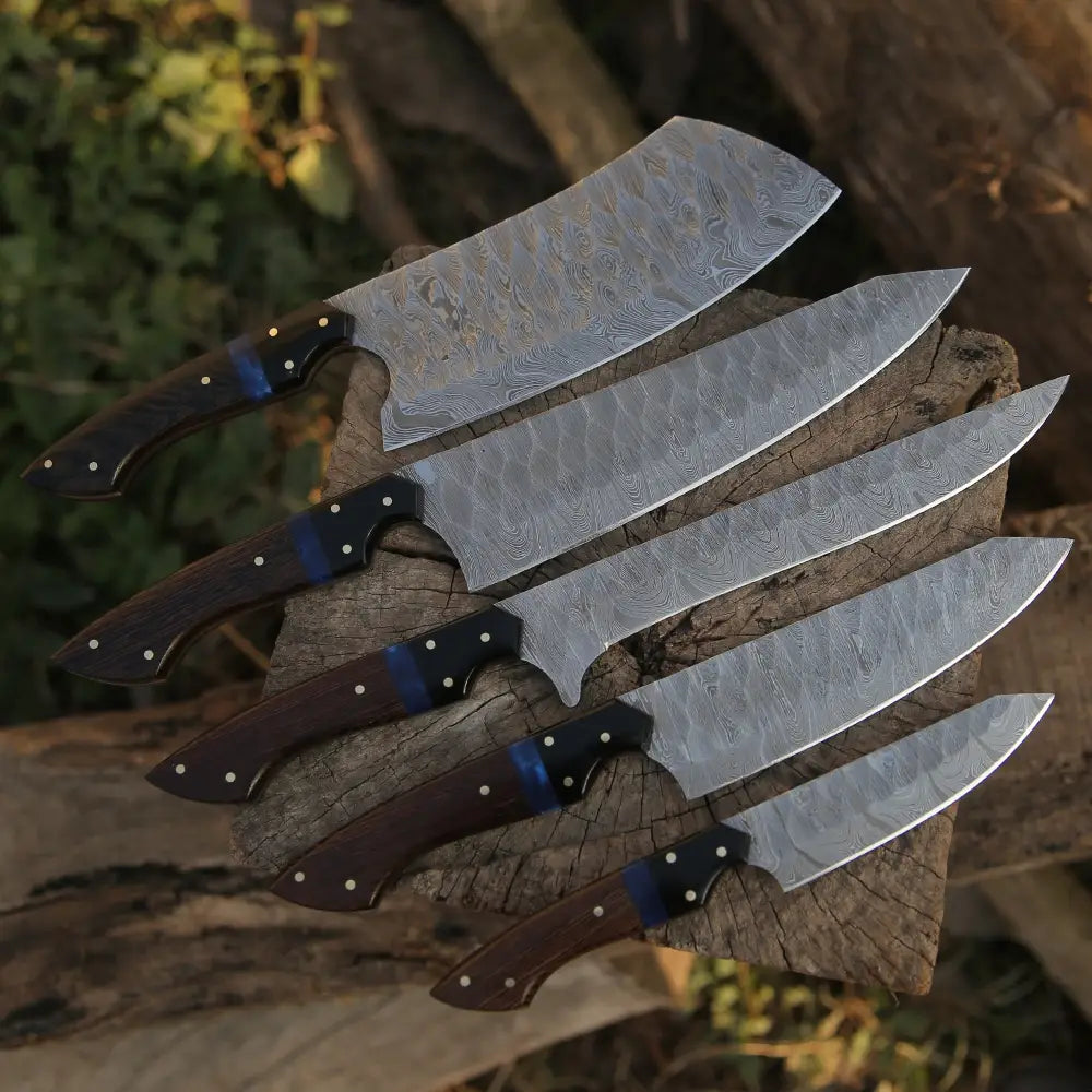 The Orchid - Handmade Damascus Chef Knife Set 5 Pieces Forged Kitchen