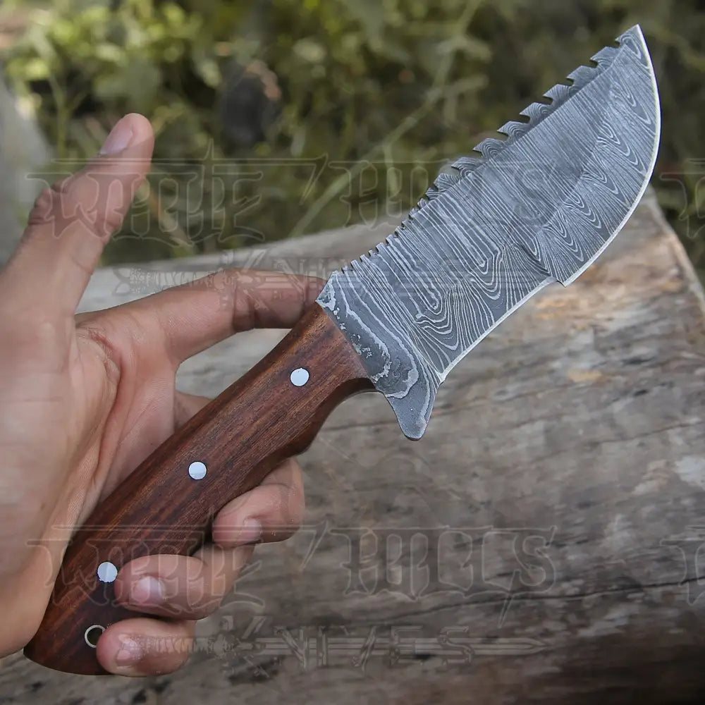 Tracker Knife - Hand Forged Damascus Steel Hunting Wood Handle