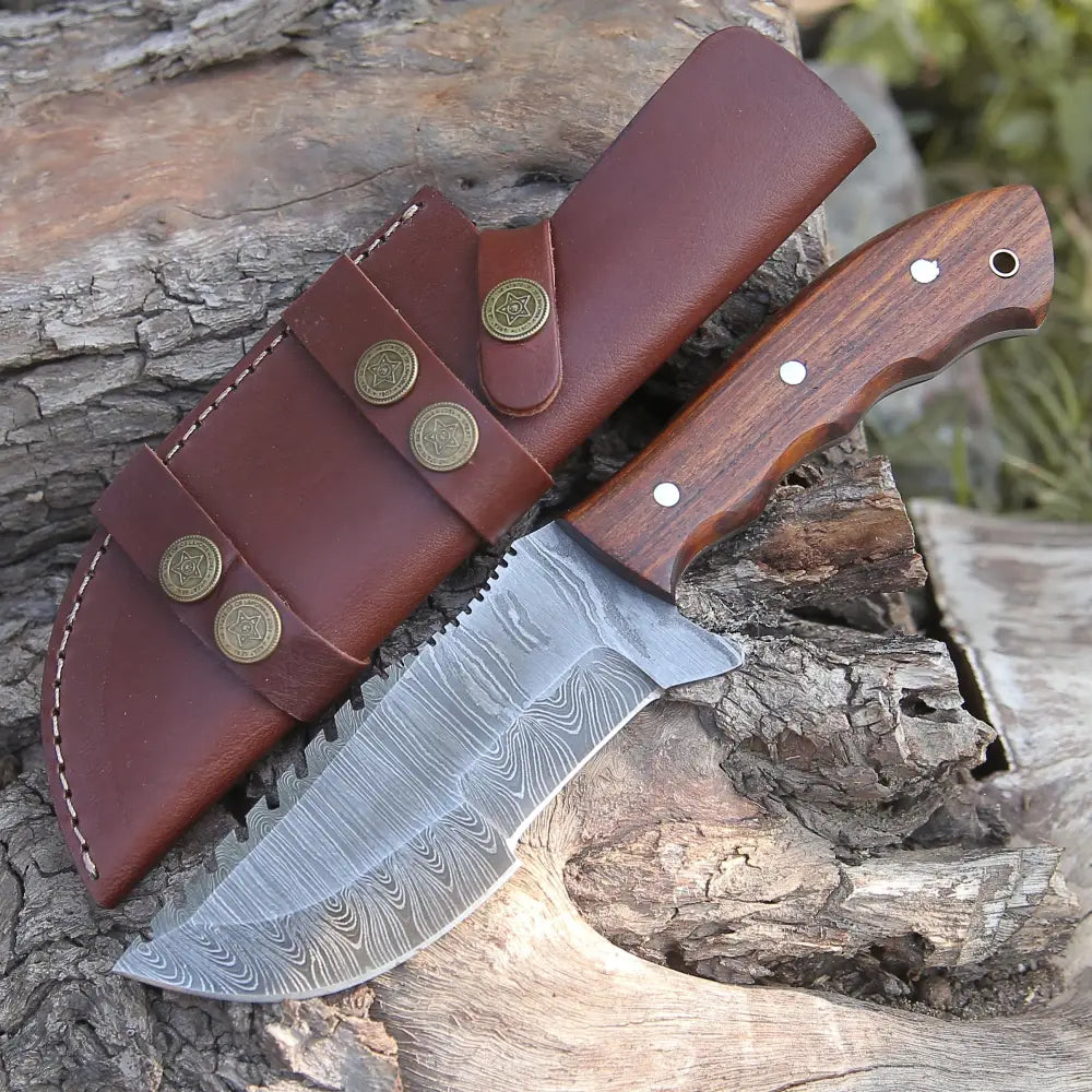 Tracker Knife - Hand Forged Damascus Steel Hunting Wood Handle