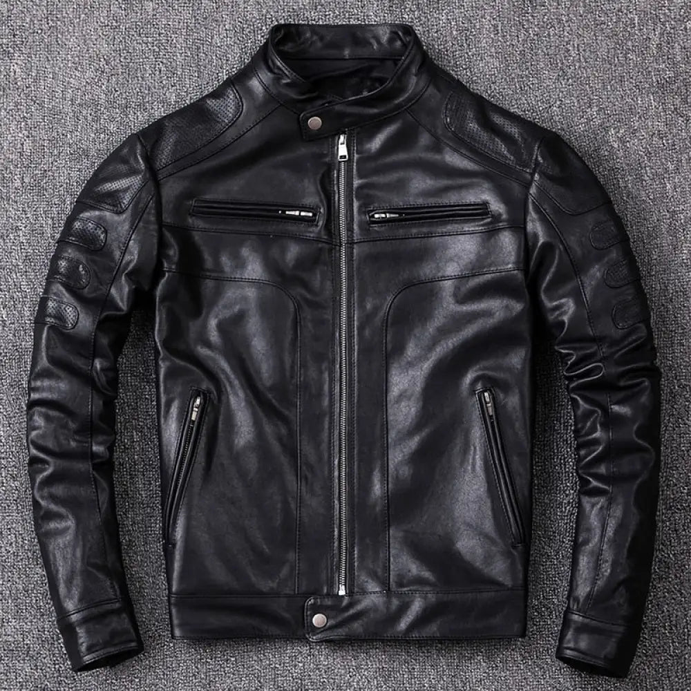 Vegetable Tanned Sheepskin Biker Leather Jacket Black / S