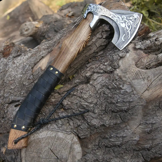 Viking Axe With Dark Wood Shaft Bearded Camping X801-19 Axe