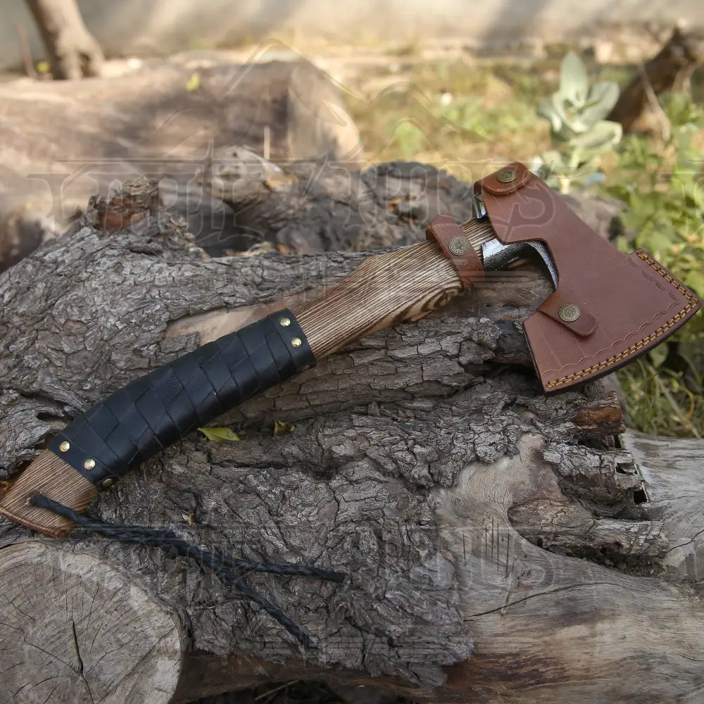 Handmade Forged Viking Axe Carbon Steel with Dark Wood Shaft