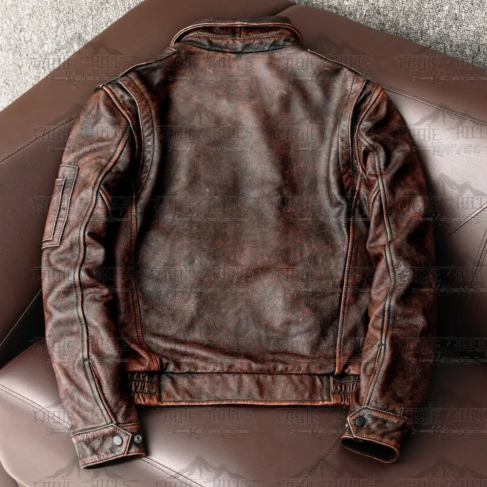 Vintage Genuine Cowhide Leather Jacket Men