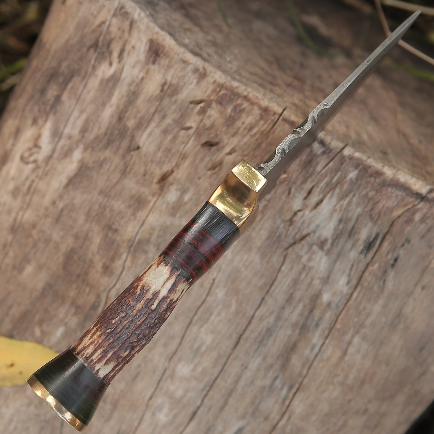 Custom Hand Forged Damascus Steel Hunting Brass Guard Knife& Stag Handle Wh 57 Knife