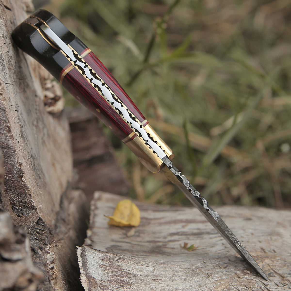Custom Hand Made Damascus Steel Hunting Folding Knife With Brass Bolster & Bull Horn Wood Handle Wh