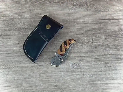 Custom Hand Forged Damascus Folding Knife Damascus Bolster With Olive & Dark Wood Handle WH 3527