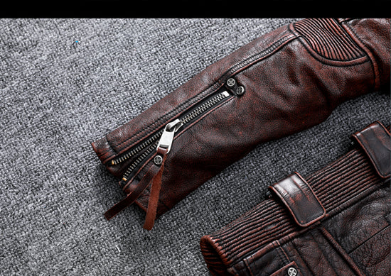 Vintage Brown Motorcycle Leather Jacket - Genuine Cowhide Leather Jack ...