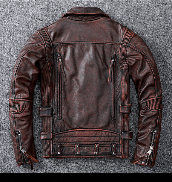 Vintage Brown Motorcycle Leather Jacket - Genuine Cowhide Leather Jack ...