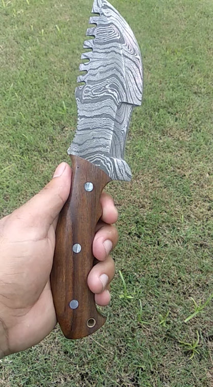 Tracker Knife - Hand Forged Damascus Steel Hunting Tracker Wood Handle